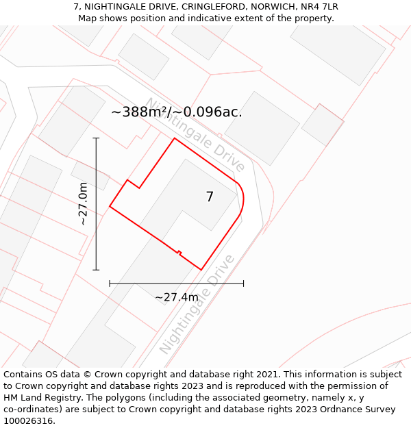 7, NIGHTINGALE DRIVE, CRINGLEFORD, NORWICH, NR4 7LR: Plot and title map