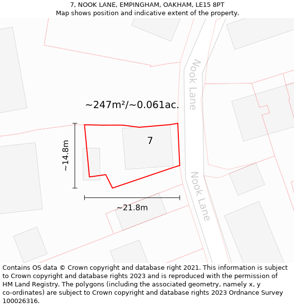 7, NOOK LANE, EMPINGHAM, OAKHAM, LE15 8PT: Plot and title map