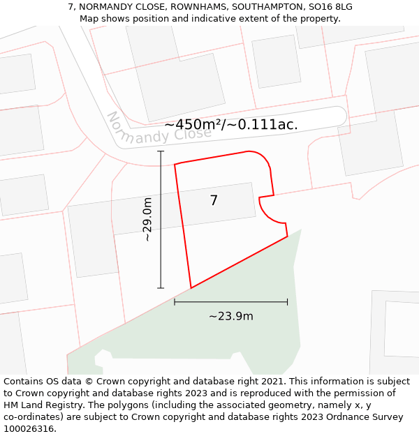 7, NORMANDY CLOSE, ROWNHAMS, SOUTHAMPTON, SO16 8LG: Plot and title map