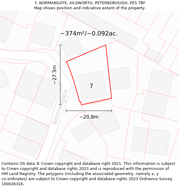 7, NORMANGATE, AILSWORTH, PETERBOROUGH, PE5 7BF: Plot and title map