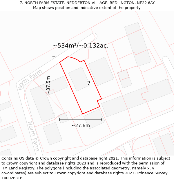 7, NORTH FARM ESTATE, NEDDERTON VILLAGE, BEDLINGTON, NE22 6AY: Plot and title map