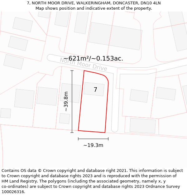 7, NORTH MOOR DRIVE, WALKERINGHAM, DONCASTER, DN10 4LN: Plot and title map