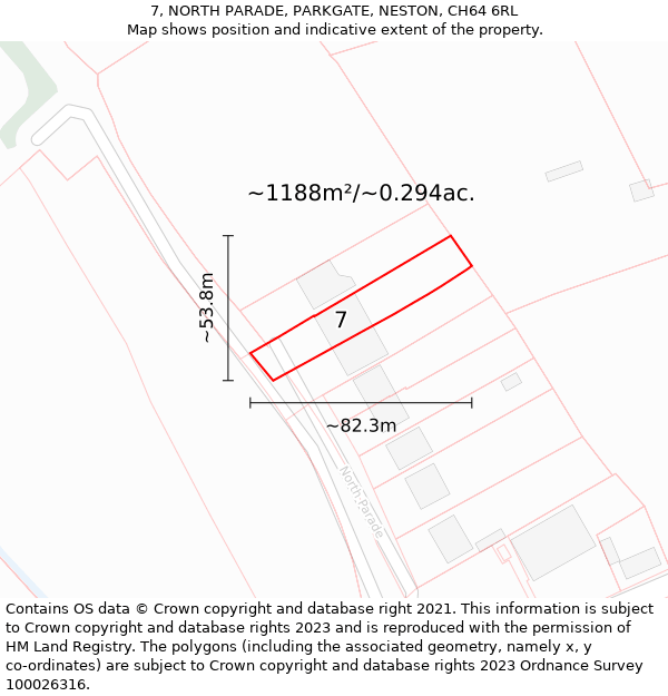 7, NORTH PARADE, PARKGATE, NESTON, CH64 6RL: Plot and title map