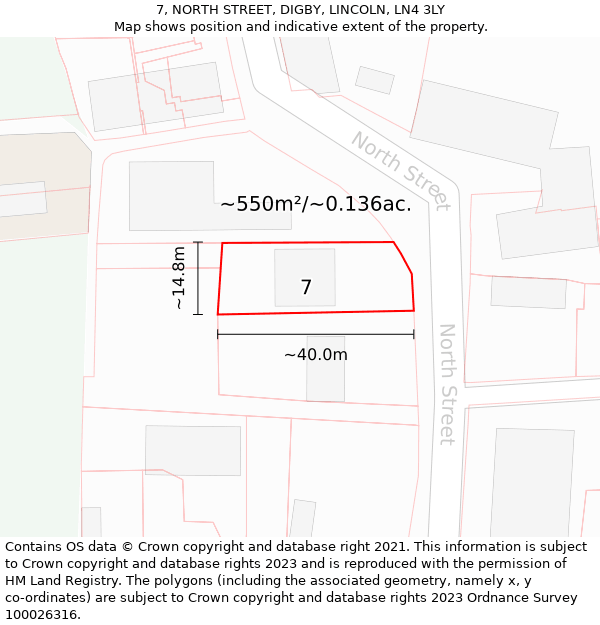 7, NORTH STREET, DIGBY, LINCOLN, LN4 3LY: Plot and title map