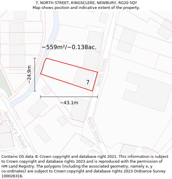 7, NORTH STREET, KINGSCLERE, NEWBURY, RG20 5QY: Plot and title map