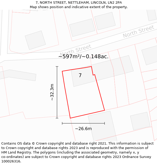 7, NORTH STREET, NETTLEHAM, LINCOLN, LN2 2PA: Plot and title map