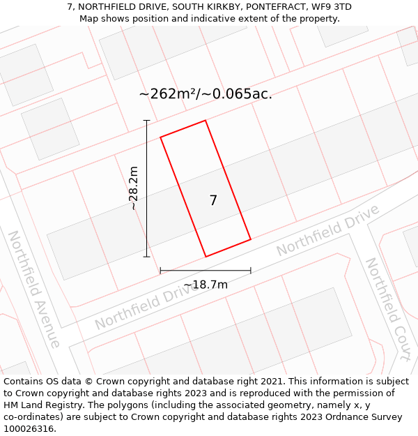 7, NORTHFIELD DRIVE, SOUTH KIRKBY, PONTEFRACT, WF9 3TD: Plot and title map