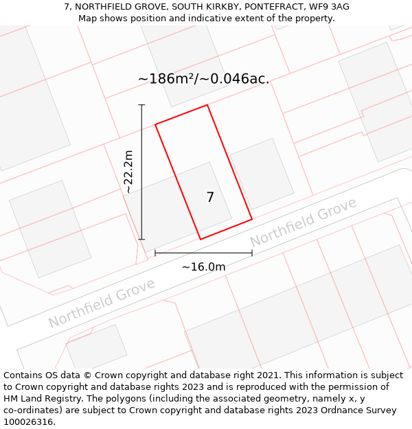 7, NORTHFIELD GROVE, SOUTH KIRKBY, PONTEFRACT, WF9 3AG: Plot and title map