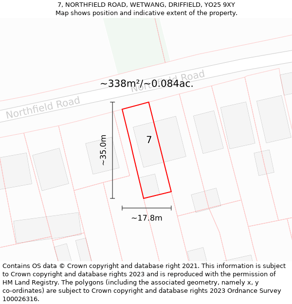 7, NORTHFIELD ROAD, WETWANG, DRIFFIELD, YO25 9XY: Plot and title map