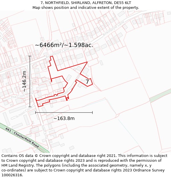 7, NORTHFIELD, SHIRLAND, ALFRETON, DE55 6LT: Plot and title map