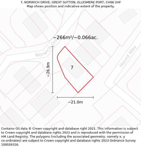 7, NORWICH DRIVE, GREAT SUTTON, ELLESMERE PORT, CH66 2HF: Plot and title map