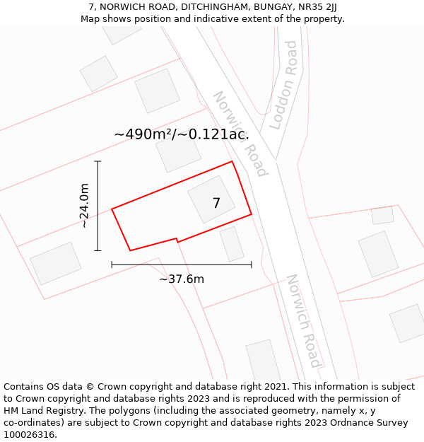 7, NORWICH ROAD, DITCHINGHAM, BUNGAY, NR35 2JJ: Plot and title map