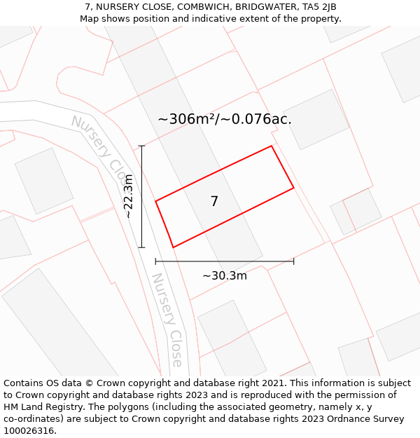 7, NURSERY CLOSE, COMBWICH, BRIDGWATER, TA5 2JB: Plot and title map