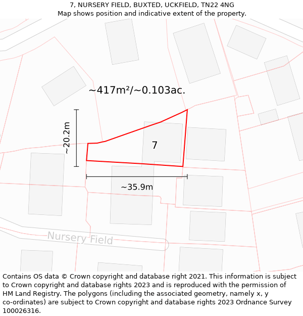 7, NURSERY FIELD, BUXTED, UCKFIELD, TN22 4NG: Plot and title map