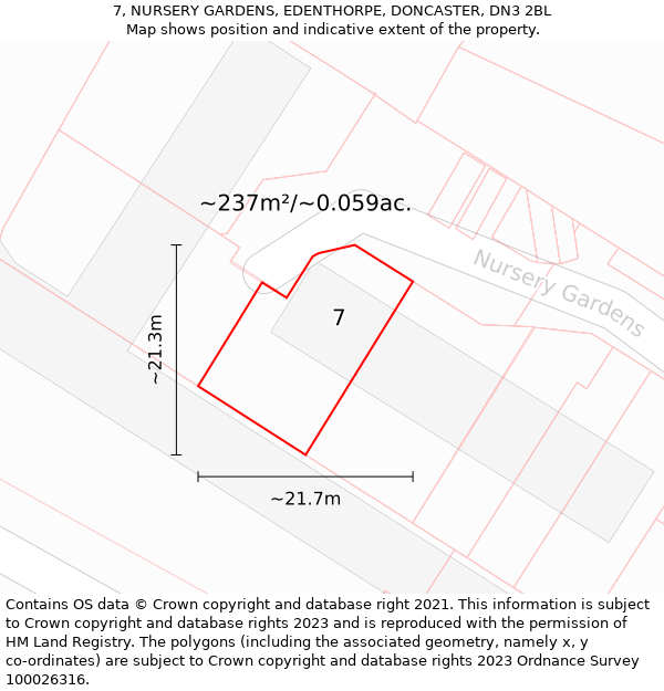 7, NURSERY GARDENS, EDENTHORPE, DONCASTER, DN3 2BL: Plot and title map