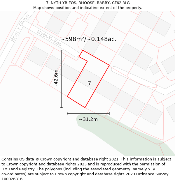 7, NYTH YR EOS, RHOOSE, BARRY, CF62 3LG: Plot and title map