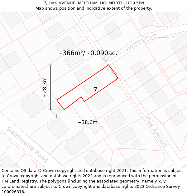 7, OAK AVENUE, MELTHAM, HOLMFIRTH, HD9 5PN: Plot and title map