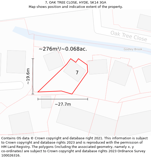 7, OAK TREE CLOSE, HYDE, SK14 3GA: Plot and title map