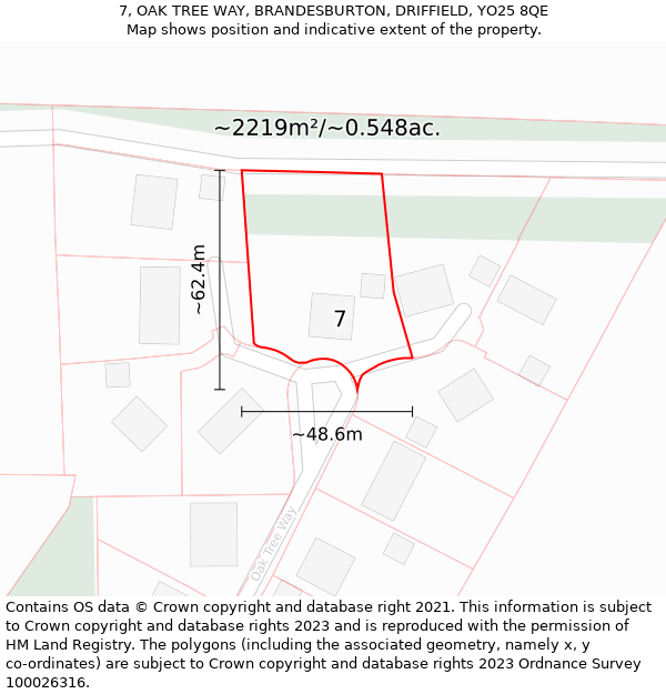 7, OAK TREE WAY, BRANDESBURTON, DRIFFIELD, YO25 8QE: Plot and title map