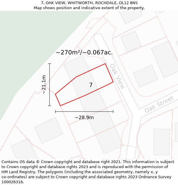 7, OAK VIEW, WHITWORTH, ROCHDALE, OL12 8NS: Plot and title map