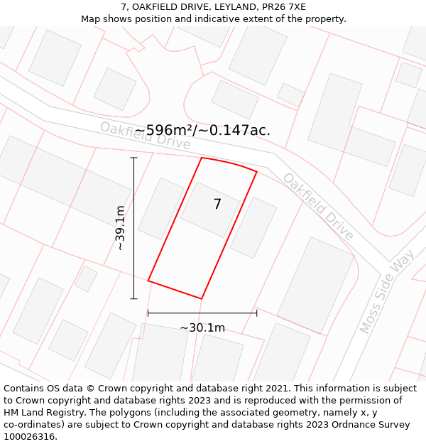 7, OAKFIELD DRIVE, LEYLAND, PR26 7XE: Plot and title map