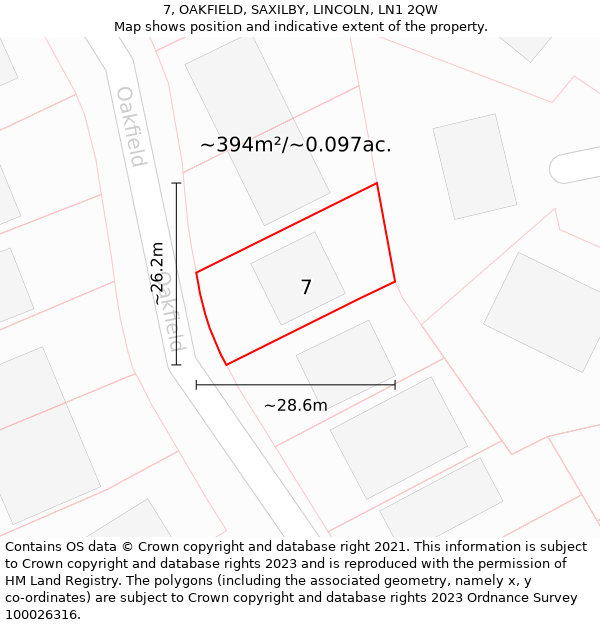 7, OAKFIELD, SAXILBY, LINCOLN, LN1 2QW: Plot and title map