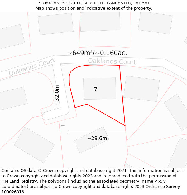 7, OAKLANDS COURT, ALDCLIFFE, LANCASTER, LA1 5AT: Plot and title map