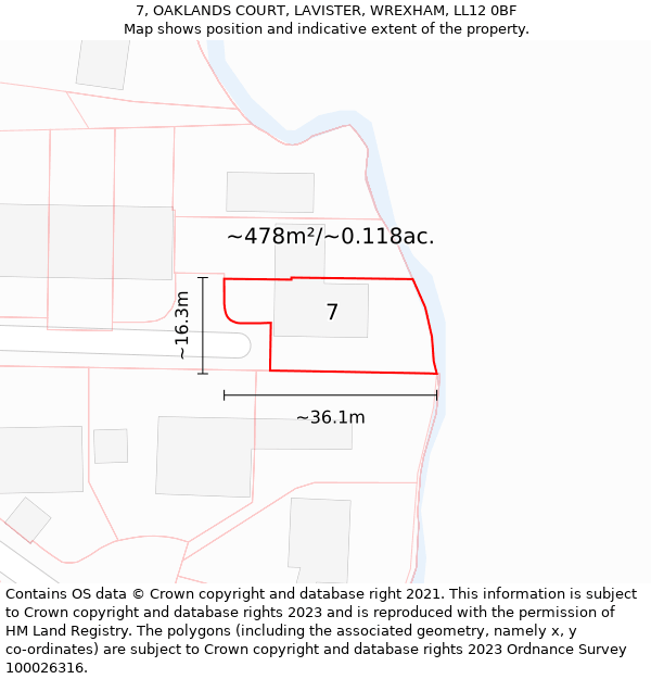 7, OAKLANDS COURT, LAVISTER, WREXHAM, LL12 0BF: Plot and title map