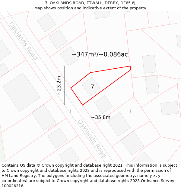 7, OAKLANDS ROAD, ETWALL, DERBY, DE65 6JJ: Plot and title map