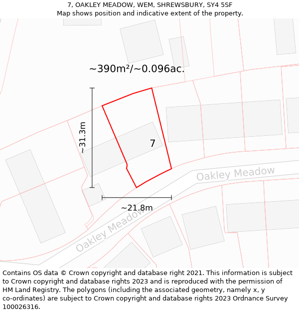 7, OAKLEY MEADOW, WEM, SHREWSBURY, SY4 5SF: Plot and title map