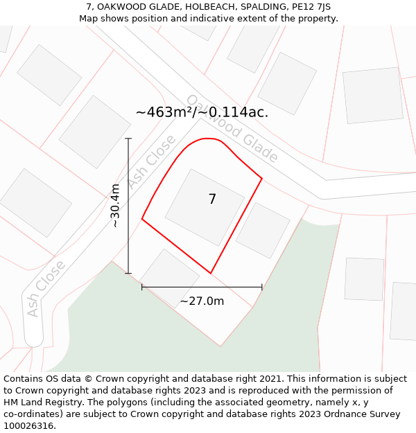 7, OAKWOOD GLADE, HOLBEACH, SPALDING, PE12 7JS: Plot and title map