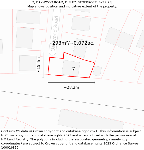 7, OAKWOOD ROAD, DISLEY, STOCKPORT, SK12 2EJ: Plot and title map