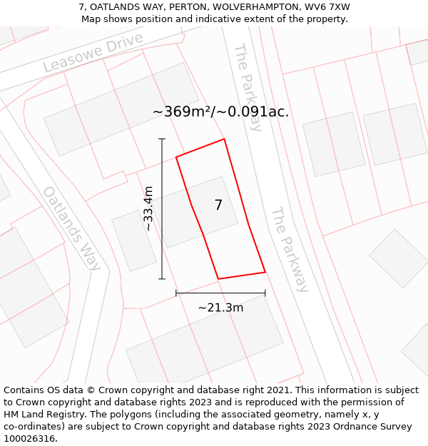 7, OATLANDS WAY, PERTON, WOLVERHAMPTON, WV6 7XW: Plot and title map