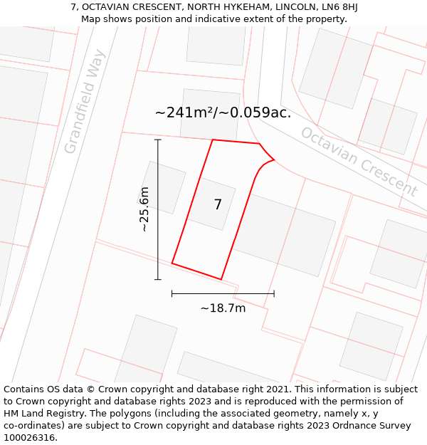 7, OCTAVIAN CRESCENT, NORTH HYKEHAM, LINCOLN, LN6 8HJ: Plot and title map