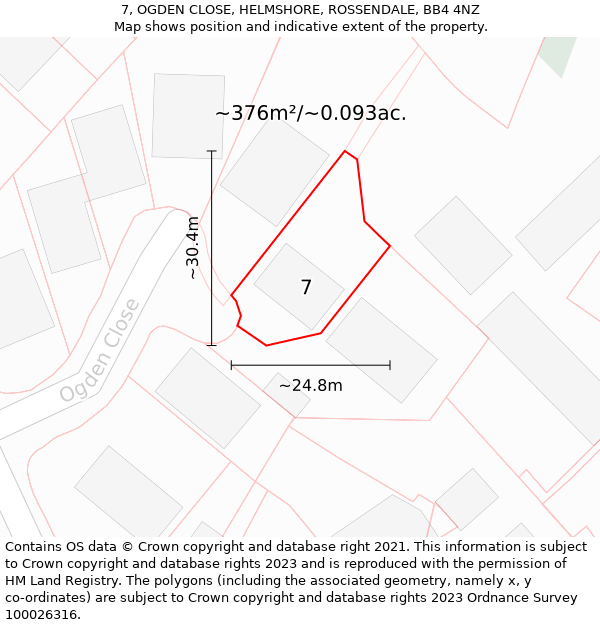 7, OGDEN CLOSE, HELMSHORE, ROSSENDALE, BB4 4NZ: Plot and title map