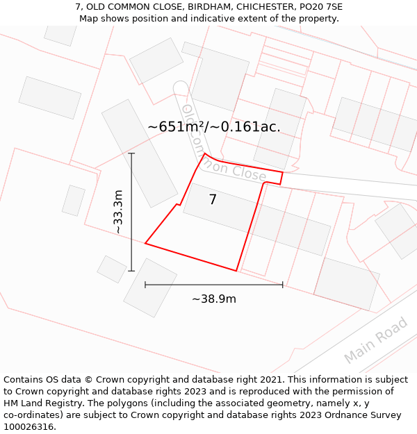 7, OLD COMMON CLOSE, BIRDHAM, CHICHESTER, PO20 7SE: Plot and title map