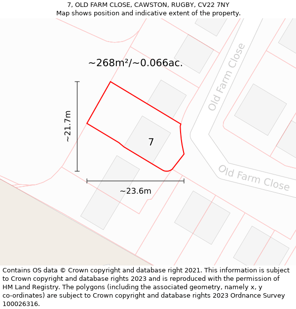 7, OLD FARM CLOSE, CAWSTON, RUGBY, CV22 7NY: Plot and title map