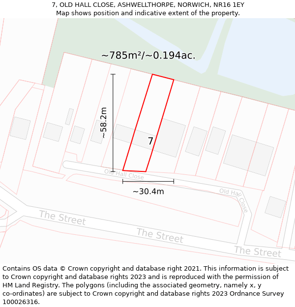 7, OLD HALL CLOSE, ASHWELLTHORPE, NORWICH, NR16 1EY: Plot and title map