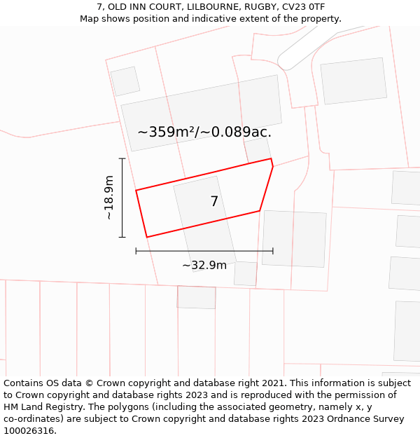 7, OLD INN COURT, LILBOURNE, RUGBY, CV23 0TF: Plot and title map