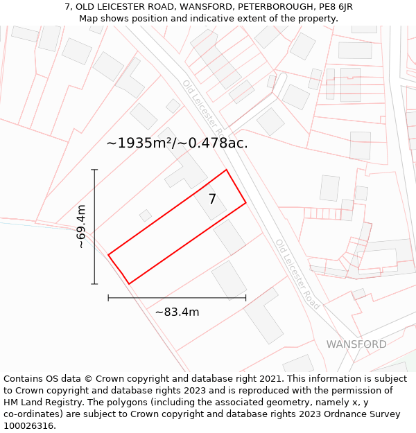 7, OLD LEICESTER ROAD, WANSFORD, PETERBOROUGH, PE8 6JR: Plot and title map