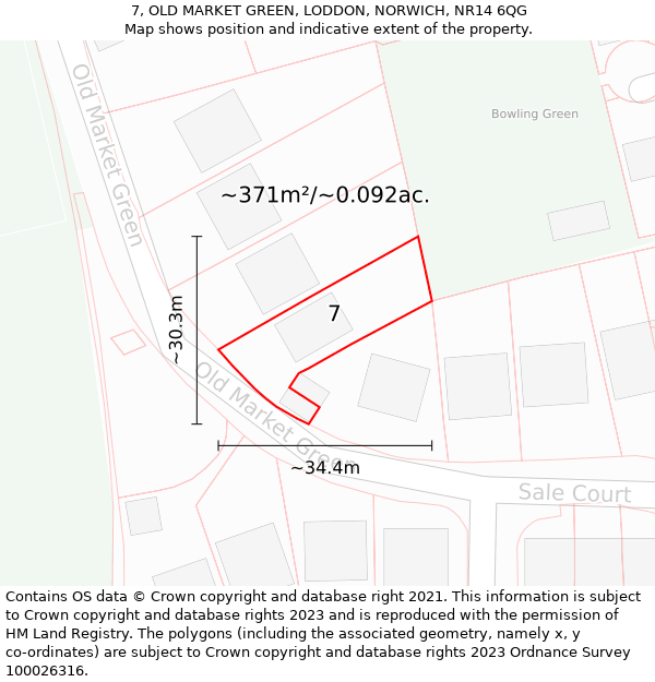 7, OLD MARKET GREEN, LODDON, NORWICH, NR14 6QG: Plot and title map