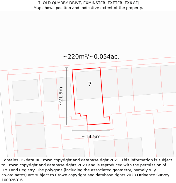 7, OLD QUARRY DRIVE, EXMINSTER, EXETER, EX6 8FJ: Plot and title map