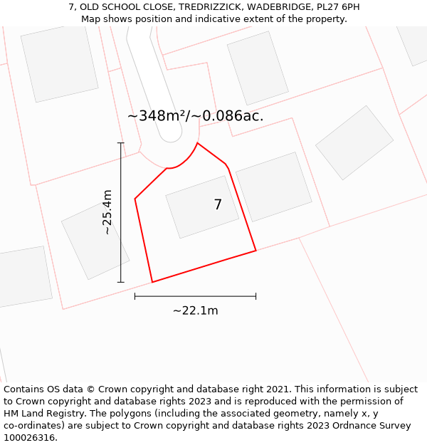 7, OLD SCHOOL CLOSE, TREDRIZZICK, WADEBRIDGE, PL27 6PH: Plot and title map