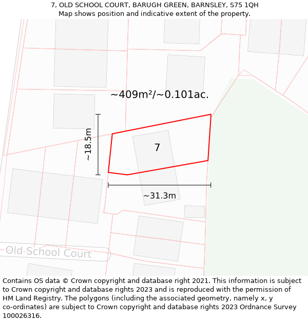 7, OLD SCHOOL COURT, BARUGH GREEN, BARNSLEY, S75 1QH: Plot and title map
