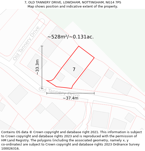 7, OLD TANNERY DRIVE, LOWDHAM, NOTTINGHAM, NG14 7PS: Plot and title map