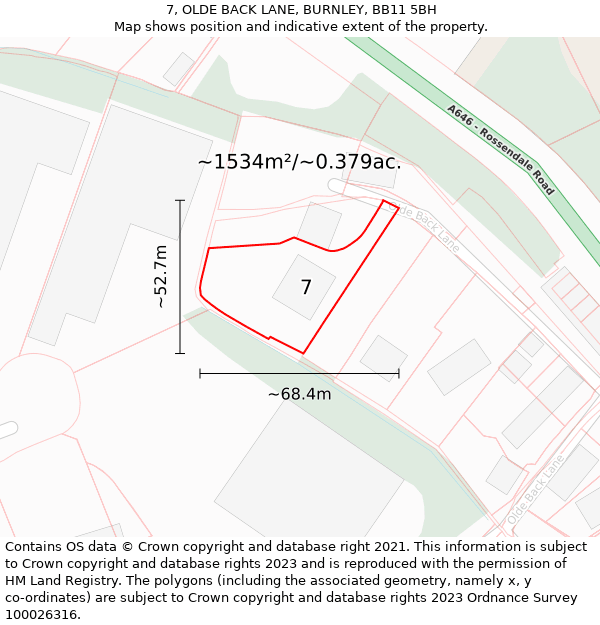 7, OLDE BACK LANE, BURNLEY, BB11 5BH: Plot and title map