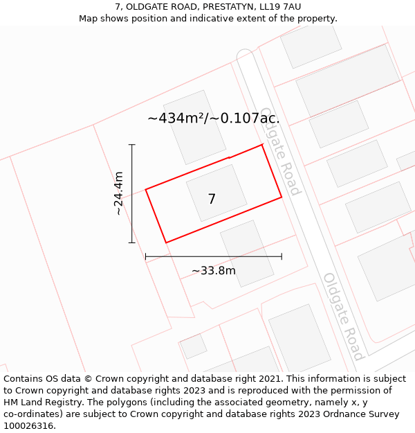 7, OLDGATE ROAD, PRESTATYN, LL19 7AU: Plot and title map