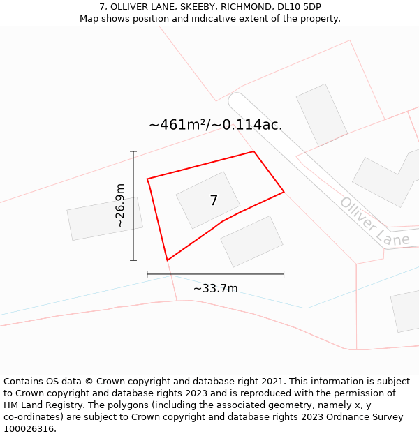 7, OLLIVER LANE, SKEEBY, RICHMOND, DL10 5DP: Plot and title map