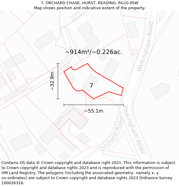 7, ORCHARD CHASE, HURST, READING, RG10 0SW: Plot and title map