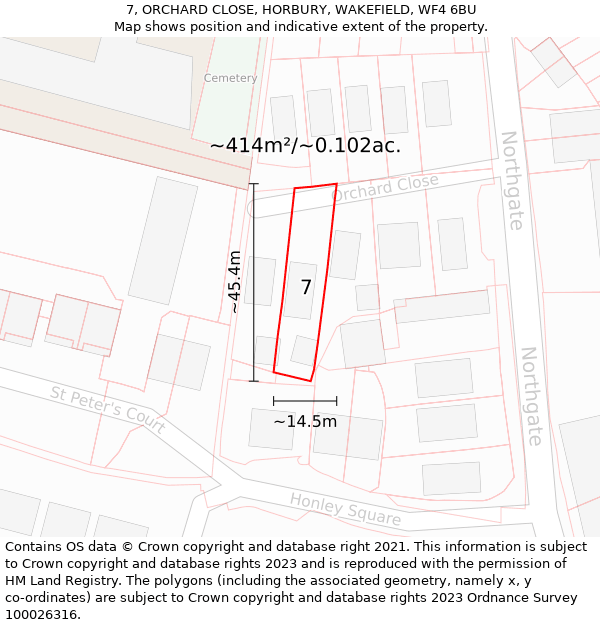 7, ORCHARD CLOSE, HORBURY, WAKEFIELD, WF4 6BU: Plot and title map